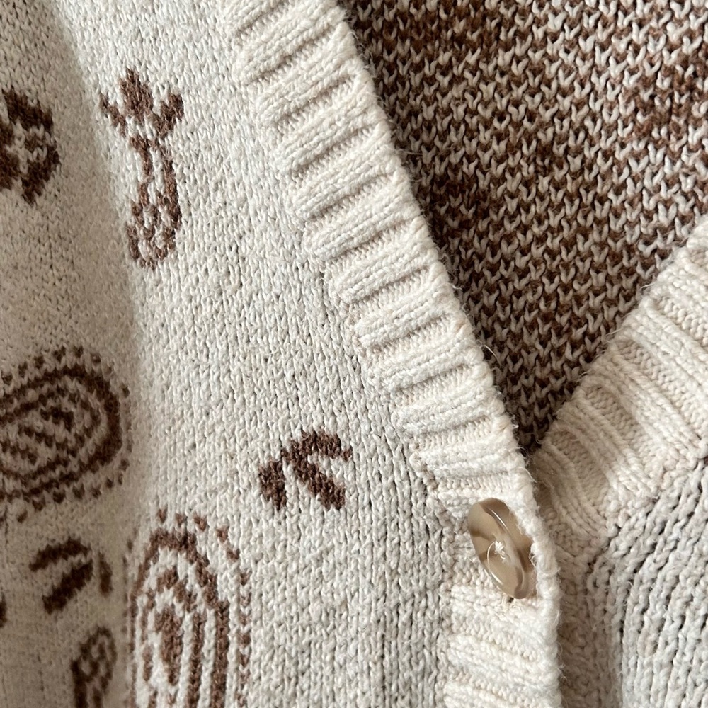 Cozy Cream and Brown Knit Cardigan